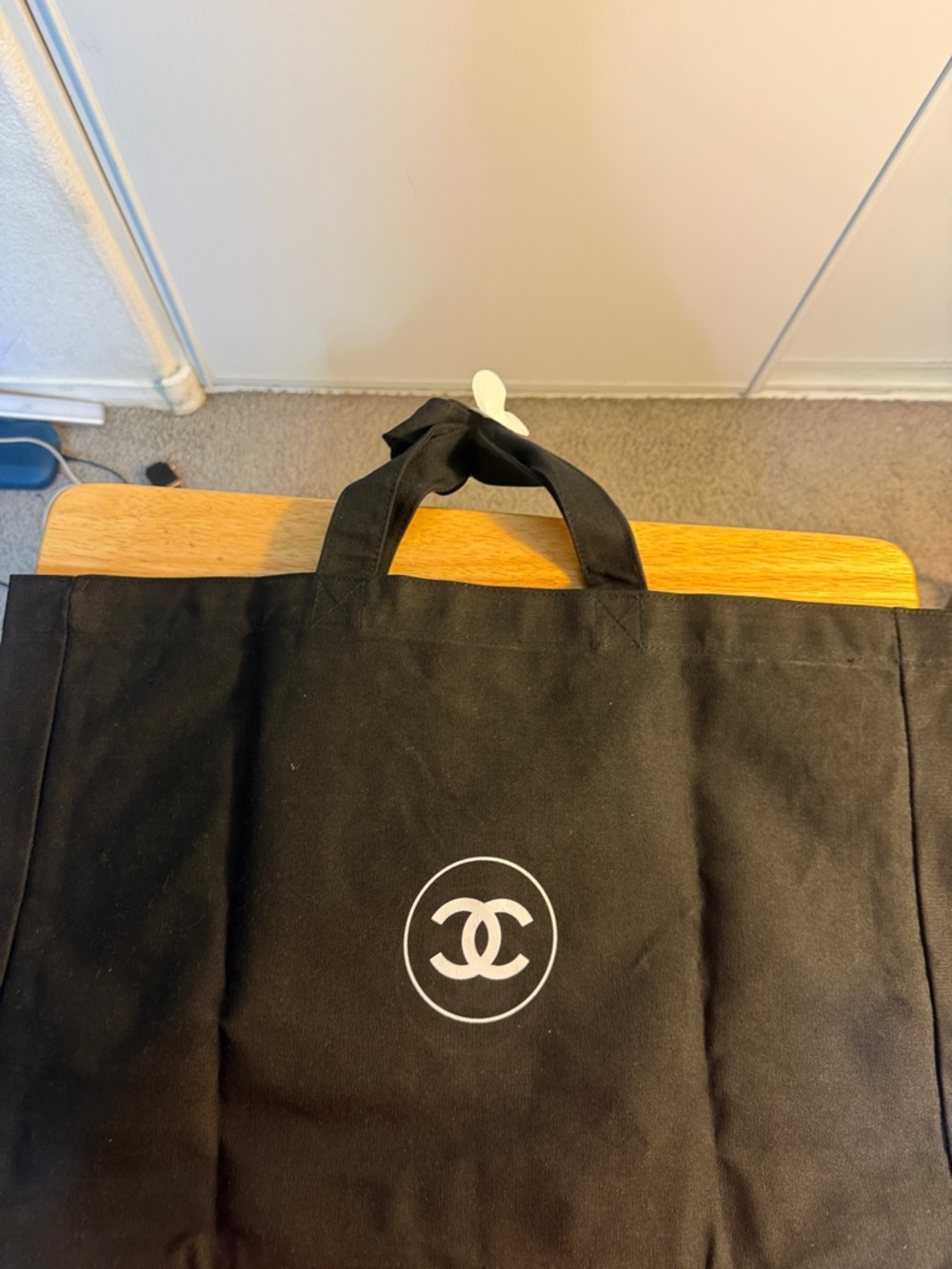CHANEL Black Canvas Tote with Red & White Logo - Picture 2 of 2